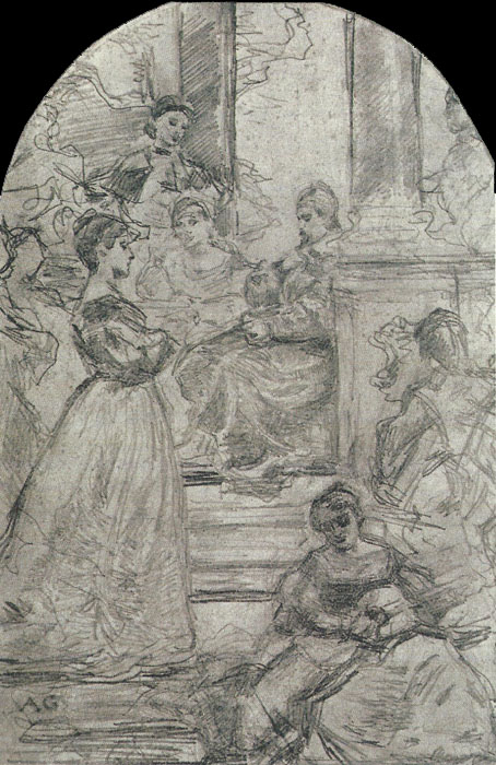 Aleksander Gierymski, ostateczny szkic do obrazu Sjesta woska (rysunek oówkiem 1876-80) kolekcja prywatna